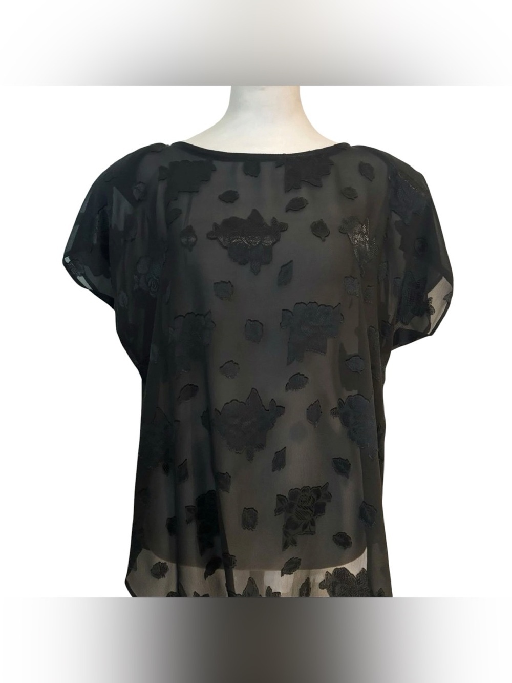 Made in USA Silhouette Vintage Sheer Rose Blouse Gothic Boho Noir Tunic Sz 38